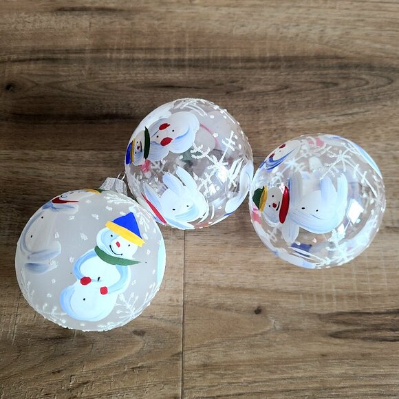 3 vintage blown glass Christmas tree ornaments decorations balls with snowmen. - Picture 3 of 7